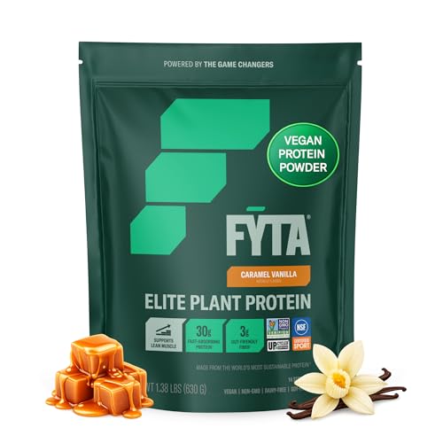 FYTA - Vanilla Protein Powder Plant Based with Better Taste & Texture Than Whey Protein - Non-GMO & Dairy Free Protein Powder Vegan for Women & Men - Caramel Vanilla 630g