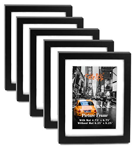 5x7” Black Wood Textured Picture Frame Set of 5, 5x7 Picture Frames Black