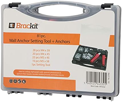 Brackit 88 Piece Wall Anchors and Wall Anchor Setting Tool Kit - in Carry Case with Instructions for Cavity, Drywall & Plasterboard Fixing and Wall Mounting