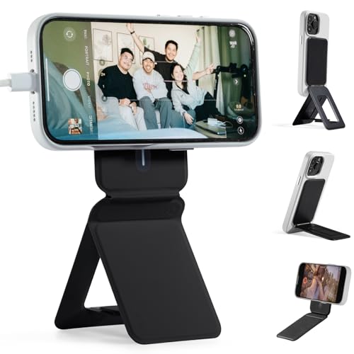 MOFT Phone Tripod Stand Selfie Stick for iPhone, Multi-Angles iPhone Stand, Lightweight & Portable Phone Holder, Strong Magnets, MOVAS Vegan Leather, Travel Essentials, Jet Black (Without Card Slot)