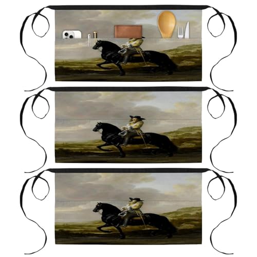 Tabliers courts de chef à 3 poches lot de 3 demi-tabliers motif lady équitation
