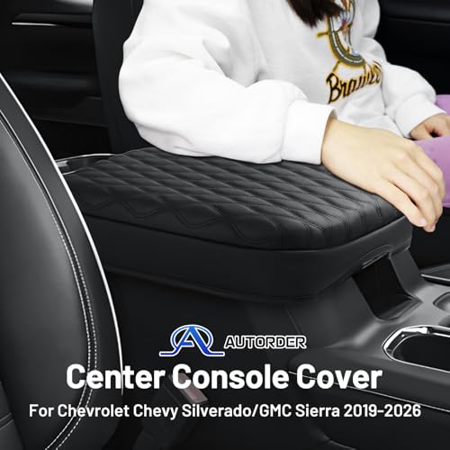 Image of Autorder Center Console Cover for GMC Sierra /Chevy Silverado 1500 2019-2026 Accessories Armrest Cushion Cover Leather Middle Console Pad Armrest Pad Anti-Scratch(Bucket Seat Only)