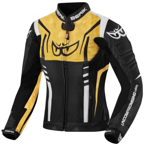 Berik Striper Damen Motorrad Lederjacke schwarz/weiß/gold 40