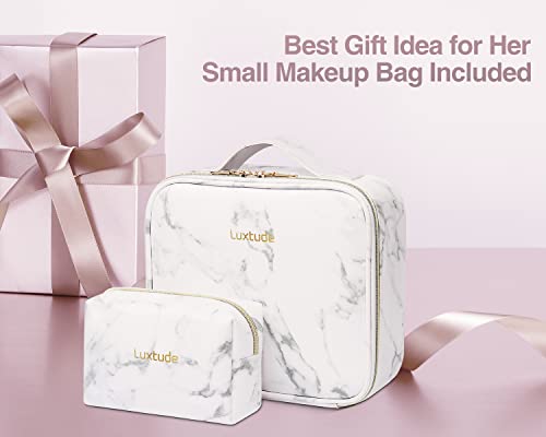 Luxtude Travel Makeup Bag Organizer Large Makeup Train Case Leather Cosmetic Case Organizer Portable Artist Storage Bag with Adjustable Dividers for Women Cosmetics Brushes Toiletry etc. (Marble) - Image 5