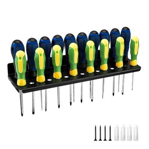 Shwdsy Porte Outils Mural 25 Trous, Support Tournevis en Acier au Carbone Noir, Étagère Murale pour Outils avec Vis et Tubes d'Expansion pour Garage et...