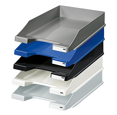 HAN 1027-X Briefablage Klassik, DIN A4/C4, stapelbar, stabil, modern (Sortiert | Schwarzblau, 10er Pack)