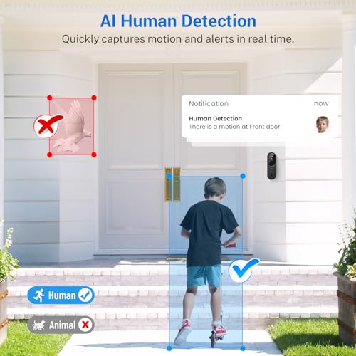 1080P Smart Video Doorbell Camera Wireless, Human Motion Detection and Instant Alerts, Night Vision, 2-Way Audio, Rechargeable Battery, Cloud Storage, Home Security System – Image 4