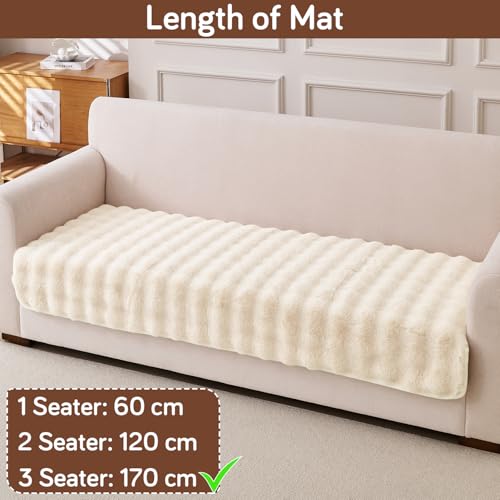Image of HOKIPO 'FurHug' Luxury Faux Rabbit Fur Anti Slip 3 Seater Sofa Mat, Beige (AR-5015-CRM*1)