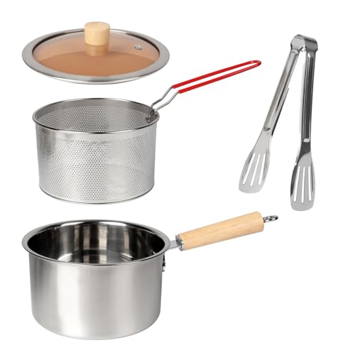Olla para Freír con Cesta y Tapa,Olla de Acero inoxidable 304 con Cesta Coladora,Mini Freidora con pinzas y Mango,Olla para Freír Tempura Japonesa,Olla Freidora para Tempura,Pescado (2.5L)