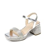 DREAM PAIRS Girls Sandals Open Toe Low Block Chunky Heels Sandals Party Dress Pumps Shoes for Little Big Kid,Size 2 Big Kid,Silver-Metallic,SDHS25033K-V1
