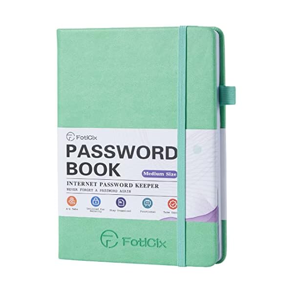 FotiCix-Password-Book-with-Alphabetical-Tabs-Medium-Size-Password-Keeper-Journal-Notebook-for-Computer-Website-Logins-Hardcover-Internet-Address-Password-Organizer-for-Home-Office-Green FotiCix-Password-Book-with-Alphabetical-Tabs-Medium-Size-Password-Keeper-Journal-Notebook-for-Computer-Website-Logins-Hardcover-Internet-Address-Password-Organizer-for-Home-Office-Green