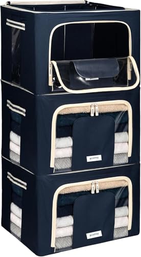 Image of 4CONVY Solid, Foldable Clothes Storage Box with Zipper - Storage Bag for Duvets, Clothes, Bedding - Storage Box for Clothes with Window