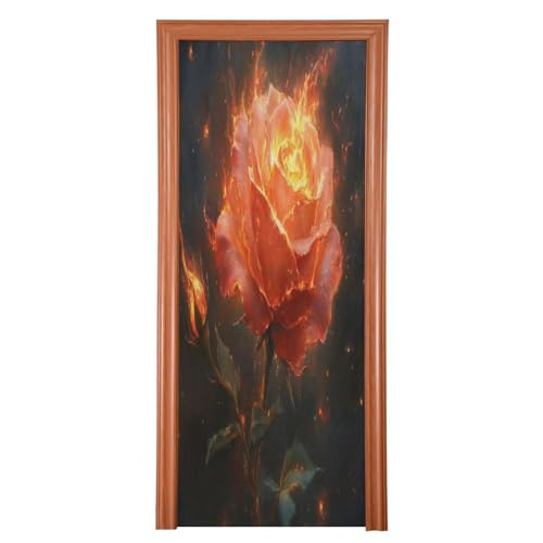 FLildon Valentine's Flame Rose Door Cover Decoration, Party Accessory Porch Decor for Festive Ornament Room Door Covers 32 x 79 Inch