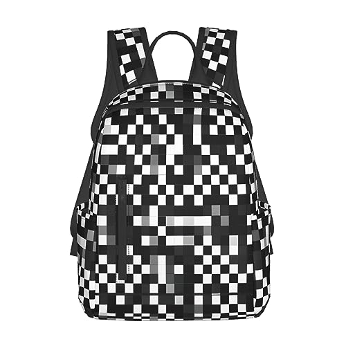 Sac à dos léger à carreaux noir et blanc pour le travail et les loisirs quotidiens