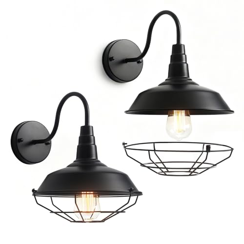 Gooseneck Barn Lights with Cage for Outdoor, 2-Pack Farmhouse Exterior