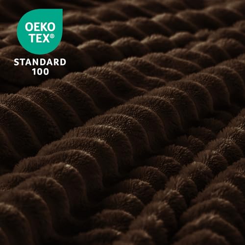 Image of BEDELITE Fleece Throw Blanket for Couch - 3D Ribbed Jacquard Soft and Warm Decorative Fuzzy Blanket - Cozy, Fluffy, Plush Lightweight Dark Brown Throw Blankets for Bed, Sofa, 50x60 inches