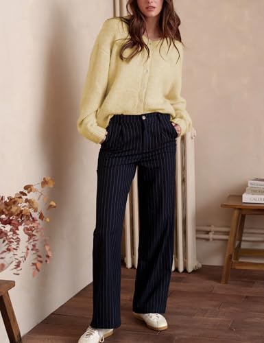 Image of Ynhonra Womens Cardigan Sweater Front Button Loose Y2k Long Sleeve Crewneck | Lightweight Knit Ribbed Hem
