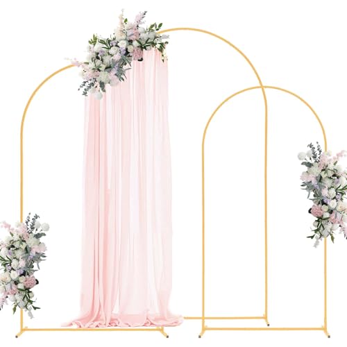 Image of VEVOR Arch Backdrop Stand, Set of 3, 8 /7.2 /6.6 ft, Stable Structure, Easy Assembly, Gold Metal Arch Backdrop Stand for Wedding, Birthday Party, Graduation, Holiday Celebration, and Ceremony Decoration