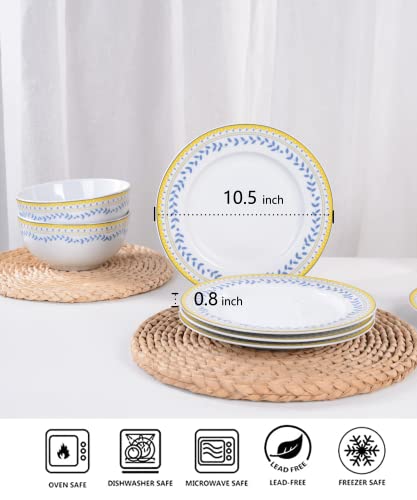 Braque Ceramic Dinner Plates Set Of 6, 10.5 Inch Dish Set - Microwave, Oven, And Dishwasher Safe, Scratch Resistant, Modern Rustic Dinnerware - Kitchen Porcelain Serving Dishes - Olive Vine #TOP3