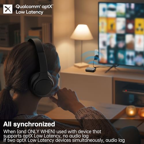 Image of [Upgraded] 1Mii Bluetooth 5.3 Transmitter for TV to 2 Wireless Headphones /Speakers, 100ft Long Range Bluetooth Adapter for TV w /Volume Control, Optical /USB /AUX /RCA Audio Inputs, aptX Adaptive & HD