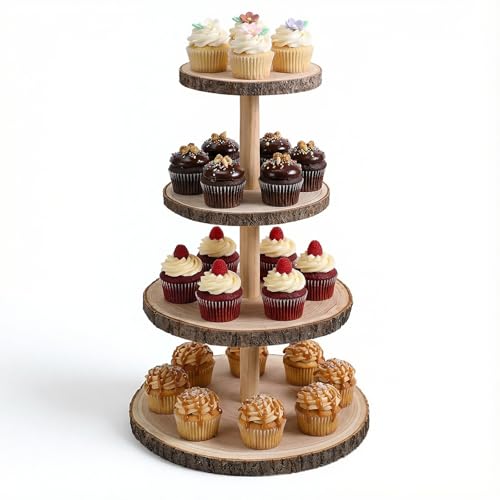 Lyksgir 4 Tier Cupcake Tower, Wood Cupcake Stand, Tiered Dessert