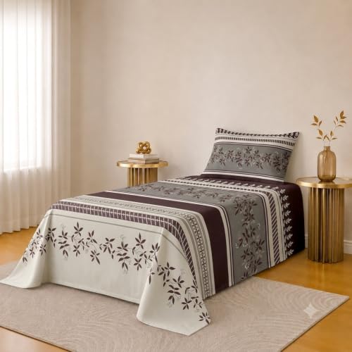 Image of IVAZA 220 TC Soft Ezyption Cotton Floral Single Bed Sheet - Single bedsheet with 1 Pillow Cover Hypoallergenic, Brethable, (Size- 90 x 60 Inch Wine Floral