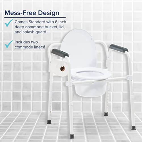 Image of Drive Medical Bedside Commode Chair with Toilet Paper Holder, White | Includes Toilet Paper Holder and Liner Sample for Complete, Ready-to-Use Bedside Commode Setup at Home