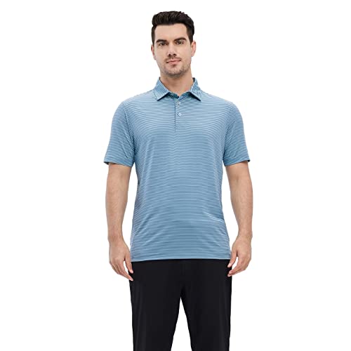 Mens Golf Shirts Moisture Wicking Dry Fit Short Sleeve Performance Sport Stripe Golf Polo Shirts For Men #TOP1