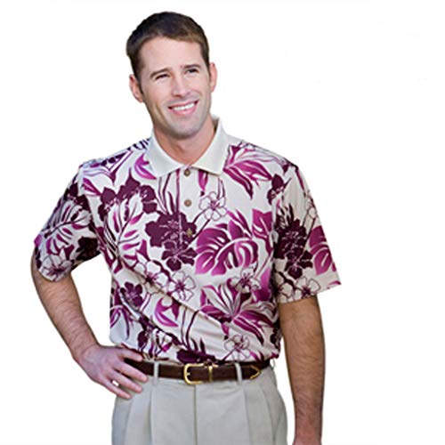 Monterey Club Men's Hawaiian Texture Print Polo Shirt #1579
