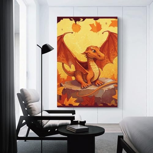 Tableau moderne dragon orange en impression haute definition pour decoration murale