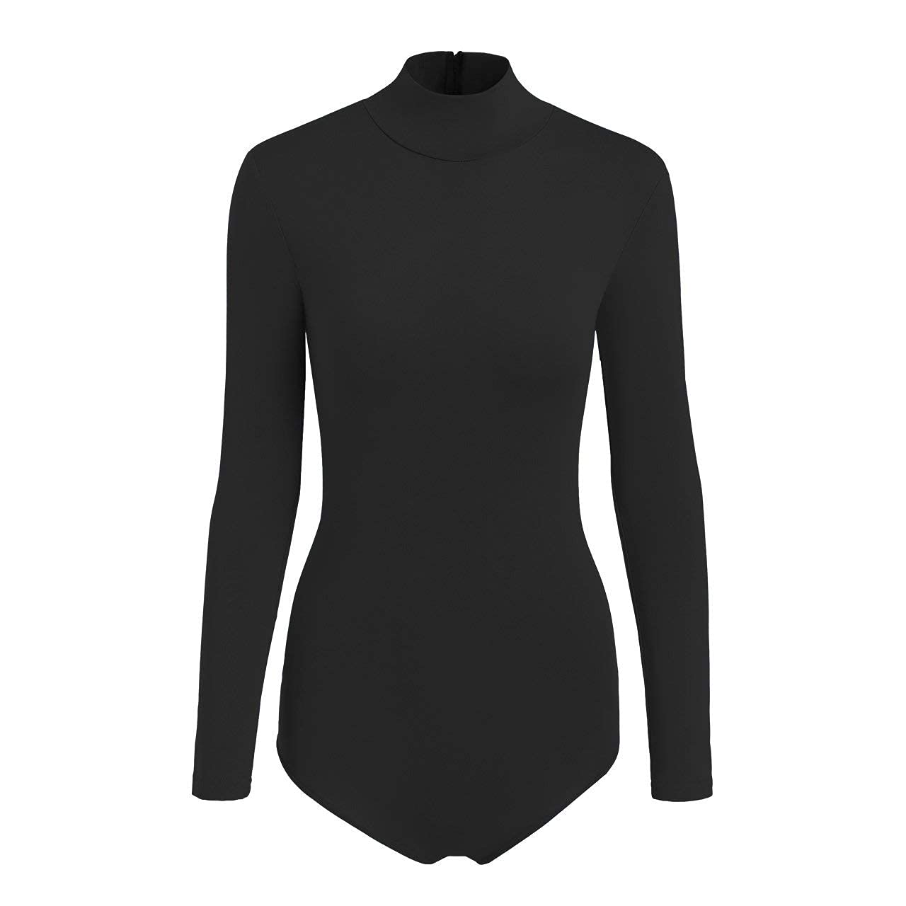 SUPRNOWA Turtleneck Leotard Long Sleeves Spandex Dance Workout Fitness Bodysuit for Women
