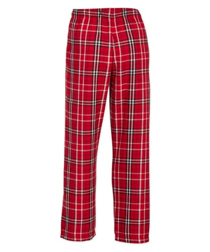 boxercraft Youth Poly Flannel Pants Plaid Lounge Pants with 2 Pockets, Red/White Youth Medium2