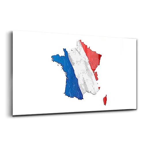 Verre d'art Wallfluent tableau drapeau français 100x50cm peinture haut de gamme pour salon