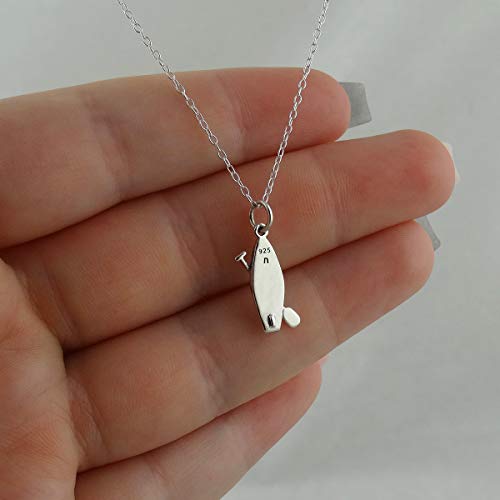 Fashionjunkie4Life Sterling Silver Small Sup Stand Up Paddle Board Charm Necklace, 18" Cable Chain, Paddleboarding #TOP4