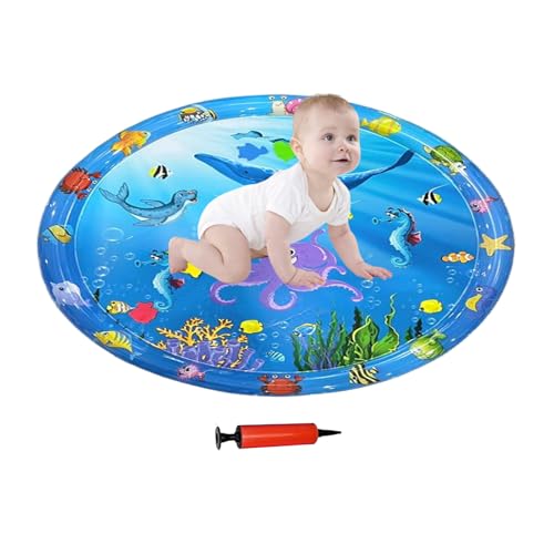 Besreey Kühlmatte Für Hunde - Kratzfeste Wasserspielmatte Für Hunde 100x100 cm,Aufblasbares Haustier Kühlpad Mit Pumpe Als Interaktives Sensorikspielzeug Für Garten Wohnung Reise Auto Rasen Bei