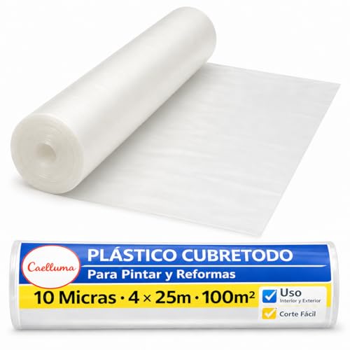 Plástico Cubretodo CAELLUMA en Rollo para Pintar y Reformas, Protector Transparente de Muebles, Suelos y Sofás, Corte a Medida para Interior y Exterior, Varias Medidas y Bricolaje