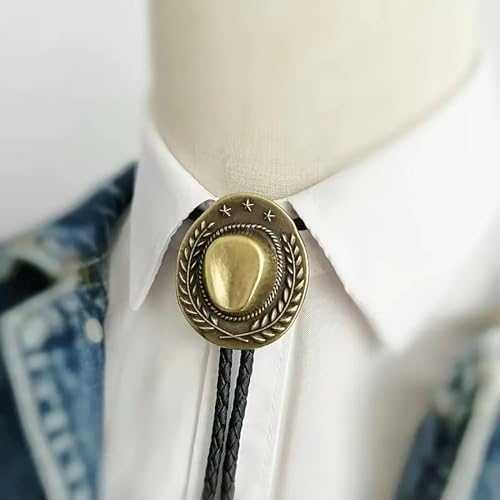 Image of Jeilwiy Bolo Tie for Men Western Cowboy Tie Necklace Gold Bolo Tie Leather Necktie Halloween Tie Accessories for Women