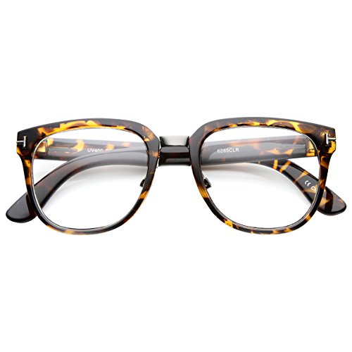 Kush Metal Bridged T-Riveted Horned Rimmed Classic Style Eyeglasses (Shiny-Tortoise Clear)
