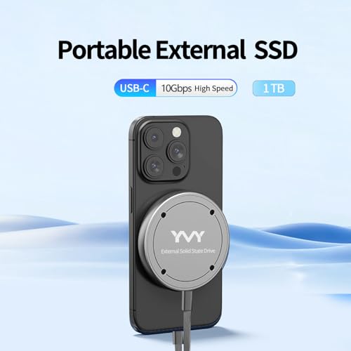 Image of YMY Portable Magnetic External SSD 1TB, 10Gbps Ultra Speed External Solid State Drive, USB C SSD for Storage and Backup Compatible with Laptop, Mac, TV, iPhone 15 Pro, Type C Smartphones etc
