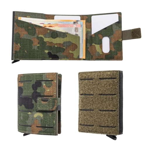 SHIELD Germany Tactical Wallet - Geldbörse Herren - Robustes Herren Portemonnaie aus Cordura Bundeswehr Stoff RFID Cardholder - Platz für 12 Karten (Ohne Münzfach, 5-Farben Flecktarn)