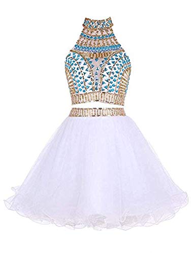 Nina Ding Two Pieces Homecoming Dresses Beaded High Neck Short Graduation Party Gowns Nnd020 White #TOP11