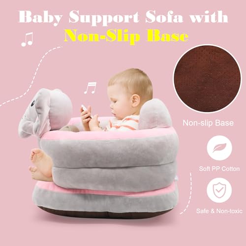 vocheer Sit Me Up Floor Seat for Baby Chair for Sitting Up Support Seat Sofa Plush Animal Shaped Baby Learning to Sit Chair for 3-24 Months Girls and Boys, PP Cotton Full Filling,Elephant