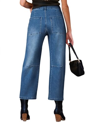 Image of EVALESS Barrel Jeans Women Baggy Stretchy Cropped Denim Pants
