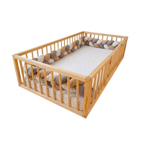Montessori Floor Bed with Door for Toddler Crib Size 27.5'' x 53'' | Pine Wood Natural Solid Frame Beds | Sturdy Design Floor Bed Frame for Boy and Girls (Crib, Height : 23.6 Inches)