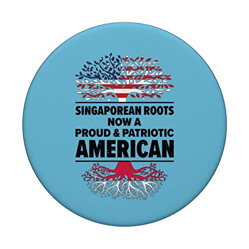 Singaporean American Patriot USA Grown Singapore US Flag PopSockets Swappable PopGrip, Black - Image 3