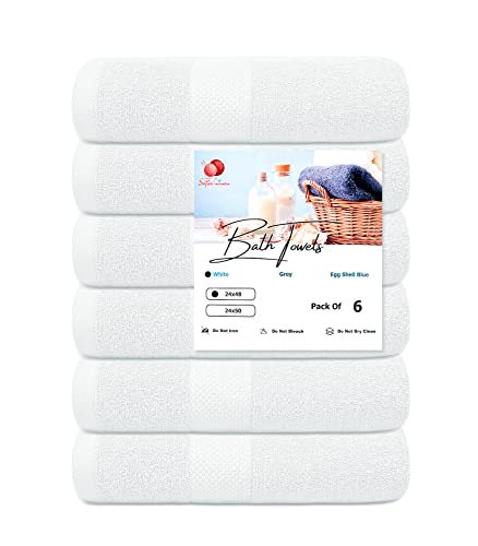 Softex Linen 6-Pack White 24X48 Bath Towels Soft, Plush, Quick Dry, Absorbent, Premium Quality, Ultimate Comfort, Spa Experience, Home (100% Cotton) #TOP3