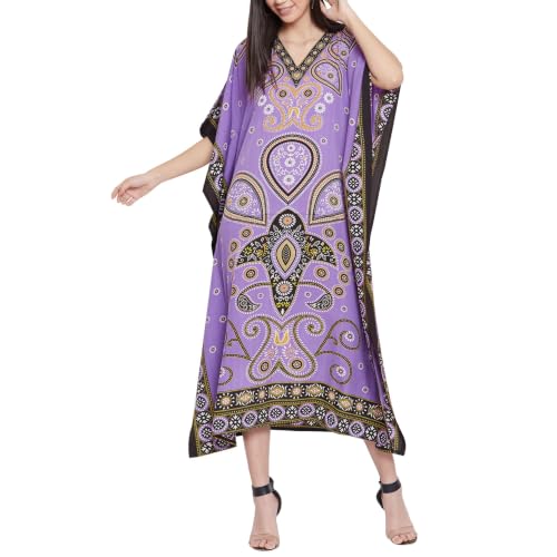 Image of Oussum Plus Size Kaftan Dresses for Women, Polyester Summer Caftan Cover Up Maxi Beach Dress, 1X-3X