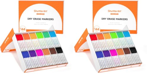 Image of Shuttle Art Dry Erase Markers, 12 Colors 144 Bulk Pack Whiteboard Markers, Fine Point Dry Erase Markers Perfect for Writing on Dry Erase Whiteboard Mirror Glass for School Office Home (Pack of 2)