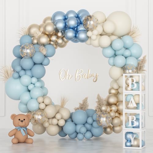 Image of 153pcs Dusty Blue Balloon Baby Shower Decorations for Boy