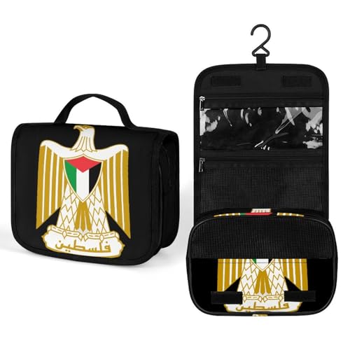 Coat of Arms of Palestine Makeup Bag Portable Hanging Organizer for Travel Wash Bags With Handle And Divider